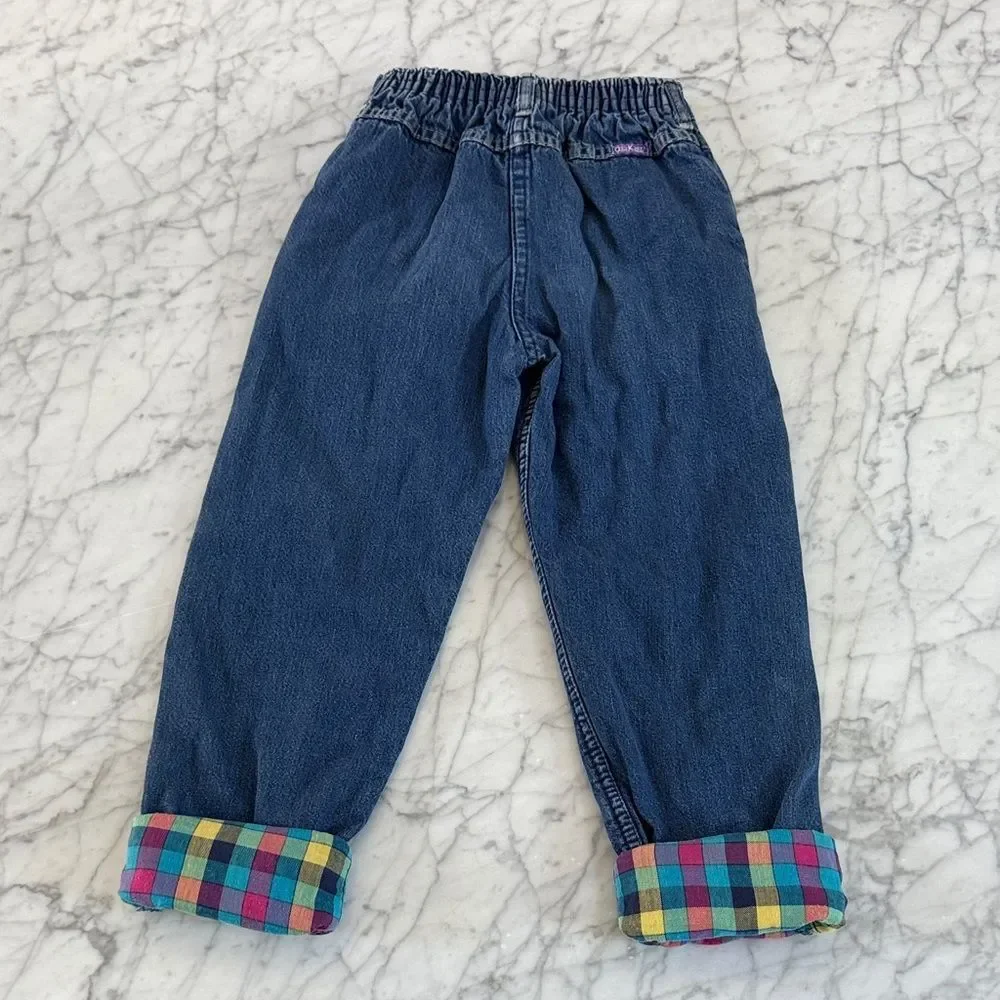 Vintage Osh Kosh Girl Denim Jeans Plaid Lined Sz 6X
